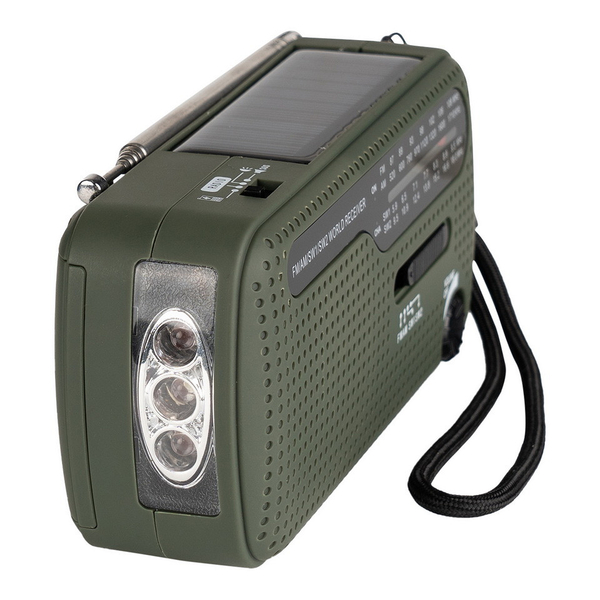 Nouzové rádio na kliku Fosco Survival – FM/AM/SW, solár, USB a svítilna
